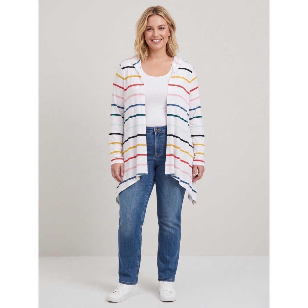 Torrid Super Soft Knits Rainbow Stripe Hooded Cardigan White Plus Size 4X